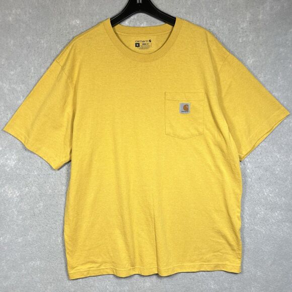 Carhartt Shirt Mens XL Yellow Logo Workwear Work Pocket Loose Fit Relax Casual - Picture 1 of 11